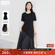 對(duì)白【100棉】不規(guī)則拼接黑色連衣裙女2025夏新款寬松顯瘦T恤裙子 靜謐黑 XL