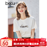 betu百圖女裝春裝新款寬松韓版卡通印花短袖T恤ins潮JD2102T08 白色 XS