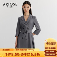 艾諾絲雅詩(shī)商場(chǎng)同款春秋新款西裝裙雙排扣腰帶款西裝領(lǐng)OL風(fēng)連衣裙10229028 灰色 M