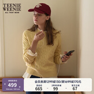 Teenie Weenie小熊毛衣女春季簡(jiǎn)約運(yùn)動(dòng)綿羊毛圓領(lǐng)絞花針織毛衣女 黃色 M