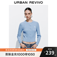 UR2025秋季新款女裝休閑絞花肌理櫻桃刺繡針織開(kāi)衫UYY950116 淺藍 M