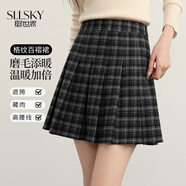 熙世界（sllsky）彼得學(xué)院風(fēng)格子短裙秋冬2025新款復古磨毛百褶a字半身裙 黑灰格 XL