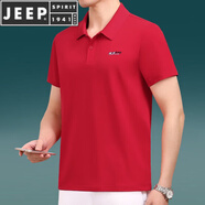 JEEP SPIRIT冰絲短袖t恤男女同款夏季帶領(lǐng)速干上衣情侶裝夏裝翻領(lǐng)polo 紅色/男 L (100-120斤)
