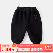 嘟嘟家兒童加絨褲子冬裝男童加厚長褲冬款女童保暖童褲小童冬季休閑童裝 黑色 90