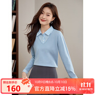 熙世界假兩件針織衫女士2025春季設(shè)計感長袖毛衣襯衫領(lǐng)打底衫上衣 淺水藍(lán) M