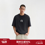 CHINISM  CH赤塵美式?jīng)龈兴俑啥绦鋞恤男士夏季潮流寬松休閑五分袖上衣 黑色 L