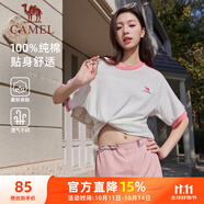 駱駝（CAMEL）夏日純棉T神男女寬松圓領(lǐng)短袖上衣T恤 C35BAXLN056A 櫻桃粉 S