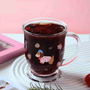 詠幻玻璃杯子帶把手女高顏值家用飲料果汁杯上班族辦公室耐高溫喝 400ml卡通愛心狗玻璃杯單只裝