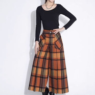 闊腿褲秋冬大碼格仔羊毛呢女裝休閑寬松簡(jiǎn)約歐美風(fēng)九分裙褲 黃格 加厚 秋冬款 4XL 33腰圍91褲長(cháng)89