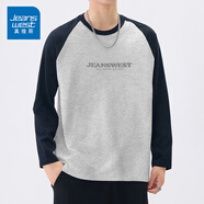真維斯（Jeanswest）NG真維斯插肩袖T恤男士2025夏季款潮流美式拼色休閑 淺花灰2080#長袖 M