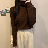 薩姆依高領(lǐng)基礎(chǔ)純色打底衫女德絨內(nèi)搭2023秋冬加絨加厚保暖上衣長袖T恤 咖啡色【280克德絨】 L
