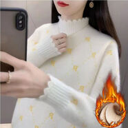 AEMAPE半高領(lǐng)仿水貂絨毛衣女秋冬2025套頭短款洋氣內搭寬松針織打底衫女 白色【加絨】 加厚 L 建議110-120斤