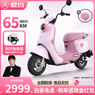 愛(ài)瑪（AIMA）鉛酸超長(cháng)續航電動(dòng)車(chē)電瓶車(chē)女士時(shí)尚成人代步外賣(mài)電動(dòng)摩托車(chē)露娜 嘟嘟粉【智能互聯(lián)+1000W電機】