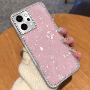 易淘制造水鉆鑲鉆貝殼紋適用OPPOReno14手機殼全包K12plus女款A92S感A35保護套12外殼A1 新款A5活力版防摔A 君-鍍銀直邊-白底粉貝殼+鑲邊白鉆-純色 OPPO A2m