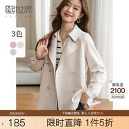 熙世界風(fēng)衣外套女高級(jí)感2025年春季新款流行雙排扣小個(gè)子短款大衣 杏仁色 XL