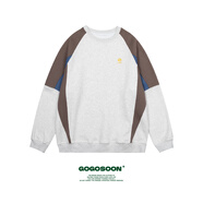 GOGOSOON衛(wèi)衣男秋冬新款圓領(lǐng)加絨外套330g拼接休閑寬松保暖上衣 灰色 M