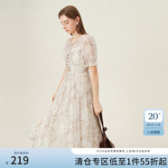 范思藍恩天絲印花連衣裙女2024夏季新款約會(huì )度假碎花裙子12029 米底棕花 XS
