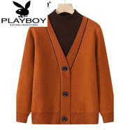 花花公子（PLAYBOY）媽M媽冬裝2025新款加絨加厚毛衣中年老年女裝半高領(lǐng)假兩件 保暖杏灰色 2XL