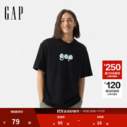 GAP男女裝2025夏季新款純棉泡泡膠印logo短袖T恤多色上衣729127 黑色 S (165/88A) 亞洲尺碼