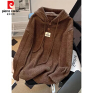 皮爾卡丹（pierre cardin）美拉德咖色連帽毛衣衛衣外套大碼女裝胖mm冬季加厚慵懶針織衫上衣 咖啡色【今年流行漂亮美式高街美式復古小眾不撞款小衫 M 【80-100斤】