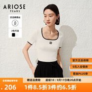 艾諾絲雅詩商場同款ariose夏季新品時髦修身方領(lǐng)短袖T恤針織衫女30438197 白色 S