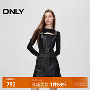ONLY秋季復(fù)古風(fēng)長袖套裝收腰PU短裙連衣裙女|12437Y006 H1Z 黑色 M (165) 84A