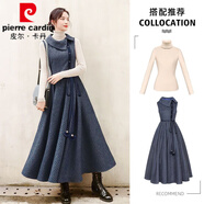 皮爾卡丹（pierre cardin）2025年新款無(wú)袖背心裙女秋冬復古格子毛呢裙馬甲裙收腰顯瘦連衣裙 藍色裙子+杏色毛衣【套裝】 XL