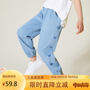 ASK JUNIOR女童褲子2025秋中大童長褲時尚印花柔軟兒童牛仔褲 藍(lán)色 140