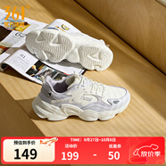 361°女鞋運動鞋休閑鞋秋季復古老爹鞋革面潮流百搭厚底增高舒適鞋子女 【秋冬革面】淡霧紫灰/淺漿紫 35