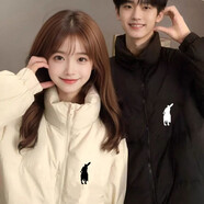 韓潮襲人（HAN CHAO XI REN）學(xué)院風(fēng)情侶棉服冬季加厚保暖立領(lǐng)面包服印花潮流小眾慵懶風(fēng)外套女 男黑色+女米白【潮牌高品質(zhì)棉服】 黑悟空 均碼 異地可分開(kāi)發(fā)均碼