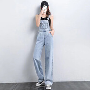 鶴嶼韓版寬松闊腿背帶褲女夏時尚牛仔 淺藍色 XS (78-88斤)