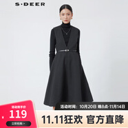 S.DEER圣迪奧女裝V領(lǐng)不規(guī)則無袖連衣裙S224Z1226 黑色/91 S/160