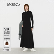 MO&Co.連衣裙含綿羊毛保暖德絨正肩高腰收腰大擺長裙顯高摩安珂 黑色 L 170