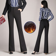 妹丫2025秋冬加絨加厚微喇褲大碼喇叭褲西褲女士休閑褲直筒高腰褲顯瘦 加絨黑色 M 建議95-110