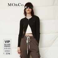 MO&Co.針織開衫字母刺繡雙開頭拉鏈修身針織衫辣妹風(fēng)醬果紅摩安珂 深花灰色-第2批 L 170