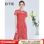 愛(ài)特愛(ài)（EITIE）夏季新款商場(chǎng)同款時(shí)尚性感網(wǎng)紗鏤空蕾絲鉤花修身連衣裙女5707474 紅60 M 160