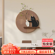 山水顏奶油風(fēng)餐廳裝飾畫3d立體抽象砂巖貓咪燈畫高級(jí)感客廳掛畫玄關(guān)壁畫 奶油小貓A 40*40cm 插電款(接220v電源+遙控開關(guān))