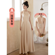 香檳色伴娘服新款夏季緞面高級感小眾姐妹團晚禮服裙平時(shí)可穿 長(cháng)版A款135CM S 均碼