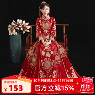 枝己（ZEIMSSMM）秀禾服新娘2025新款中式婚紗結(jié)婚禮服古裝旗袍龍鳳褂 803雙袖加鉆款 3XL