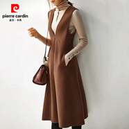 皮爾卡丹（pierre cardin）春季新款千鳥(niǎo)格毛呢馬甲背心裙女士法式氣質(zhì)顯瘦魚(yú)尾中長(cháng)款連衣裙 焦糖色 XL 建議112-122斤