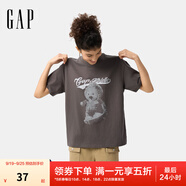 Gap女裝2025春季新款純棉logo印花短袖T恤寬松休閑上衣727407 灰黑色 XL (175/92A) 亞洲尺碼
