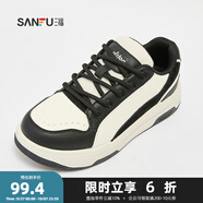 三福低幫休閑鞋男秋季甜酷街頭面包板鞋撞色厚底時尚男鞋839157 黑白色 42 (260mm)