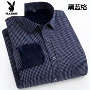 花花公子（PLAYBOY）加肥加大碼男裝保暖襯衫男士加絨加厚胖子肥佬特大號冬季白色襯衣 黑藍(lán)格 保暖 加絨 40