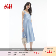 H&M女裝背心吊帶連衣裙秋季休閑柔軟方領(lǐng)無(wú)袖棉質(zhì)中長(zhǎng)裙1234174 淺牛仔藍(lán) 170/104 L