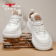 公牛世家男鞋秋季新款潮流軟底舒適運動(dòng)板鞋男士休閑鞋厚底皮面老爹鞋子男 白色【四季款單鞋】GN125105001 42 (標準運動(dòng)碼)