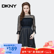 唐可娜兒（DKNY）【京東奧萊】黑色蕾絲連衣裙女夏季新款法式氣質(zhì)中長款網(wǎng)紗裙子W0 W0312Z97-001 S