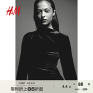 H&M女裝絲絨連衣裙秋季休閑碎褶修身高領(lǐng)連衣短裙1203204 黑色/絲絨 160/88