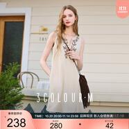 三彩2025夏季新款圓領(lǐng)無袖連衣裙寬松短裙小A字裙繡花背心裙M