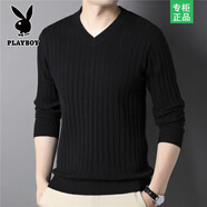 花花公子秋冬大碼V領(lǐng)針織衫長(cháng)袖男潮流線(xiàn)衫秋衣高檔打底衫修身t恤衫毛衣男 V領(lǐng)黑色 【專(zhuān)柜品質(zhì)】 4XL 165-180斤