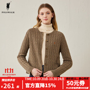 POLOWALK商場同款 女士羊毛衫2023秋冬圓領(lǐng)開衫淑女潮流絞花休閑毛衣外套 咖啡 L (165)